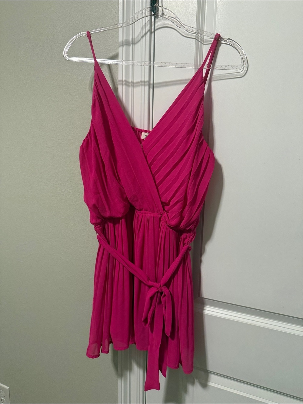 entro Hot Pink Sleeveless Surplice Tie-Waist Romper